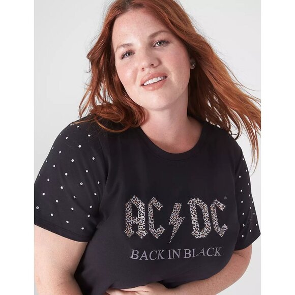 Lane‎ Bryant ACDC Soft T-Shirt Dress Black Studded Size 14/16 1X Plus Band Tee - Picture 2 of 10